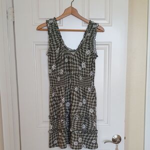 No Boundaries Olive Green Floral Check Sun Dress